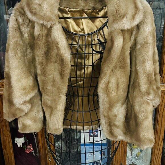 Vintage Tissavel Womens Fur Coat Brown Shawl Collar Hook Front One Size - Picture 2 of 5